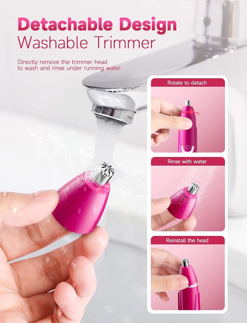 ZORAMI Rechargeable Ear and Nose Hair Trimmer - 2025 Professional Painless Eyebrow & Facial Hair Trimmer for Men Women, Powerful Motor and Dual-Edge Blades for Smoother Cutting Magenta - Image 5